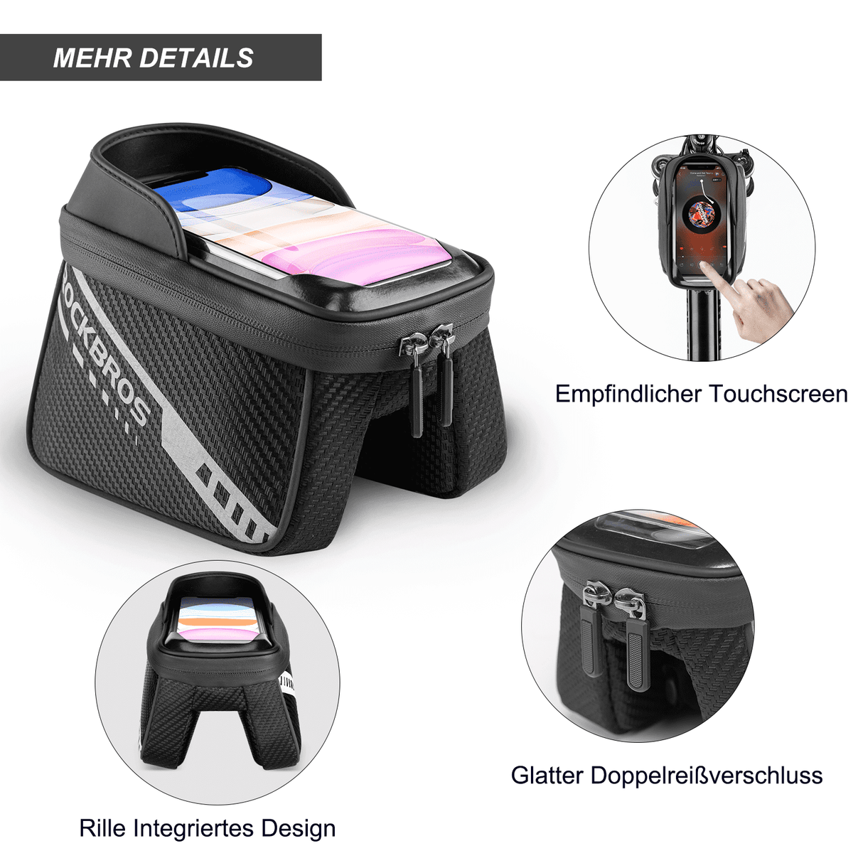 ROCKBROS Oberrohrtasche mit TPU-Touchscreen Seitentaschen-Design 1L - ROCKBROS-EU