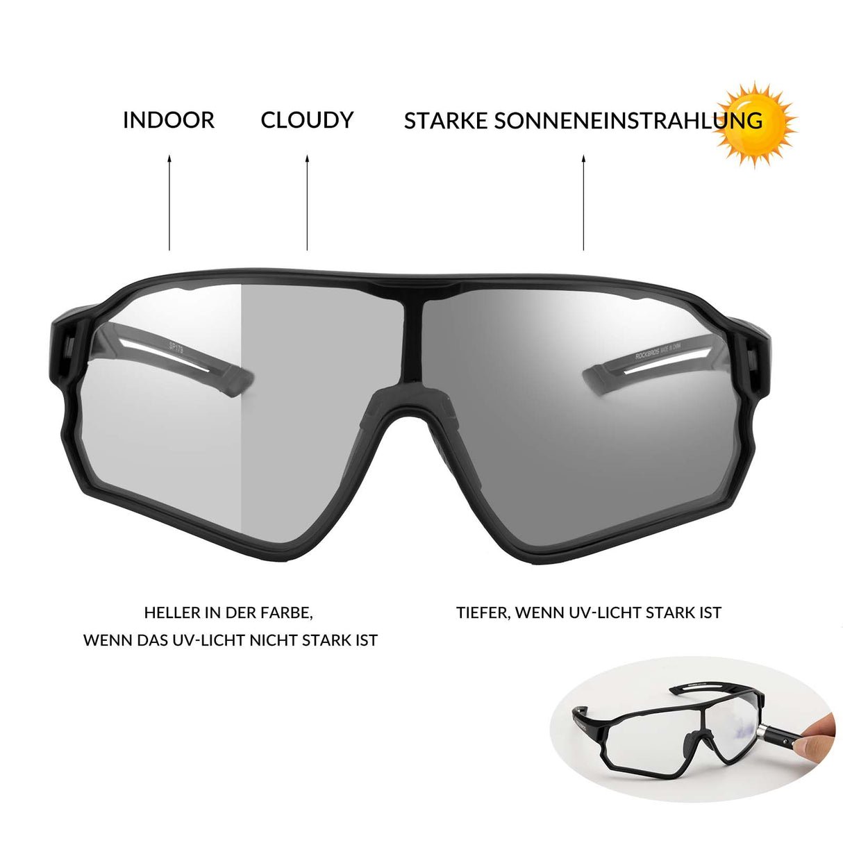 ROCKBROS Photochrome Sonnenbrille Fahrradbrille UV400-Schutz Unisex - ROCKBROS-EU