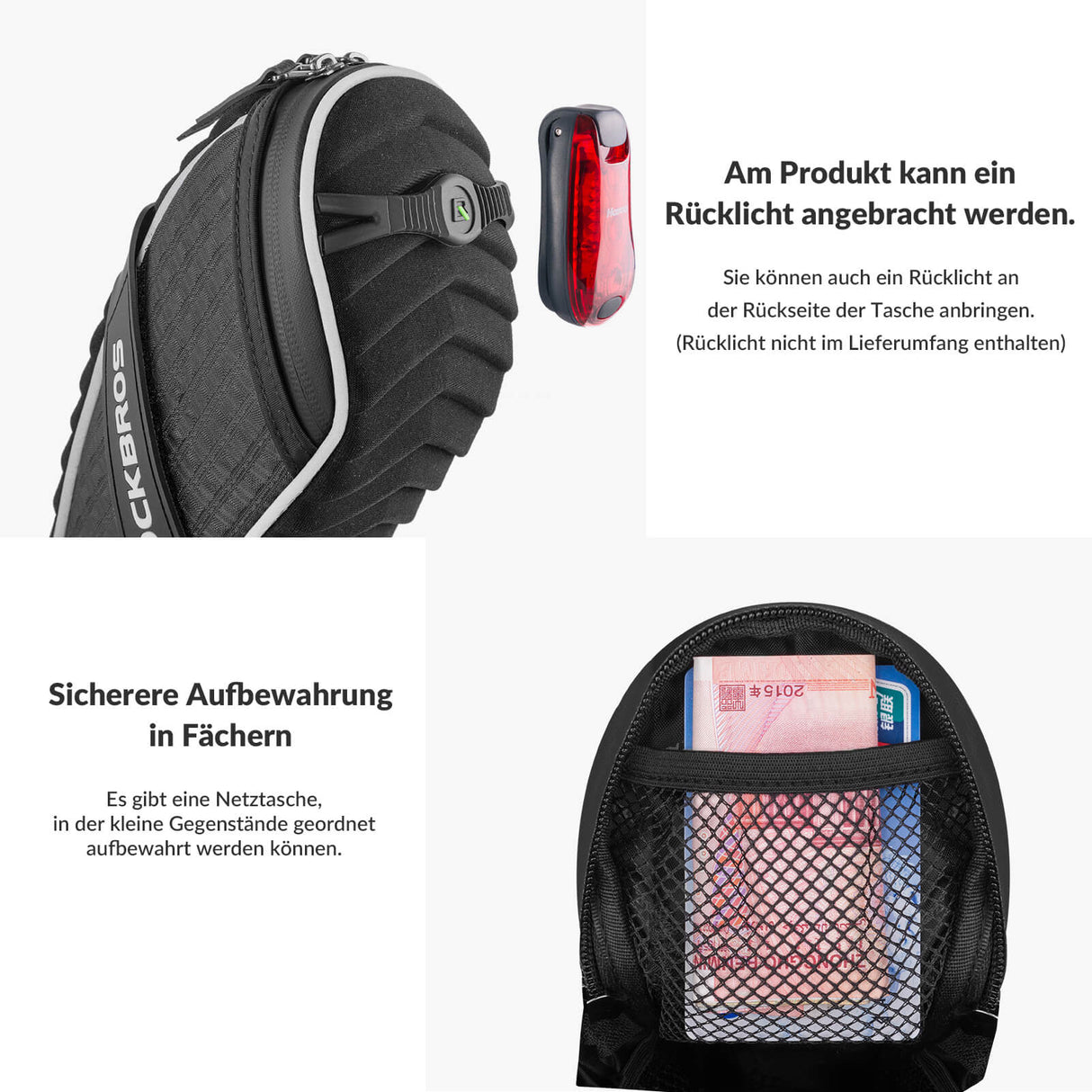 ROCKBROS Satteltaschen Fahrradsitz Taschen mit Rücklichthalter 1L - ROCKBROS-EU