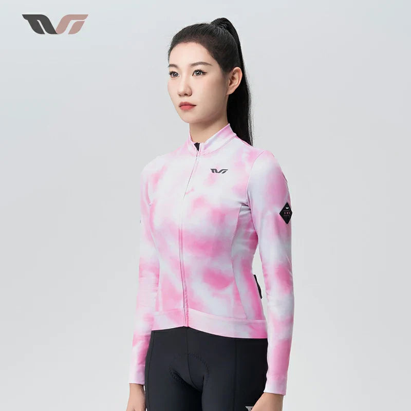 TVI Damen-Radwäsche aus Fleece mit Langarm – Warmes Radsporttrikot-Rosa