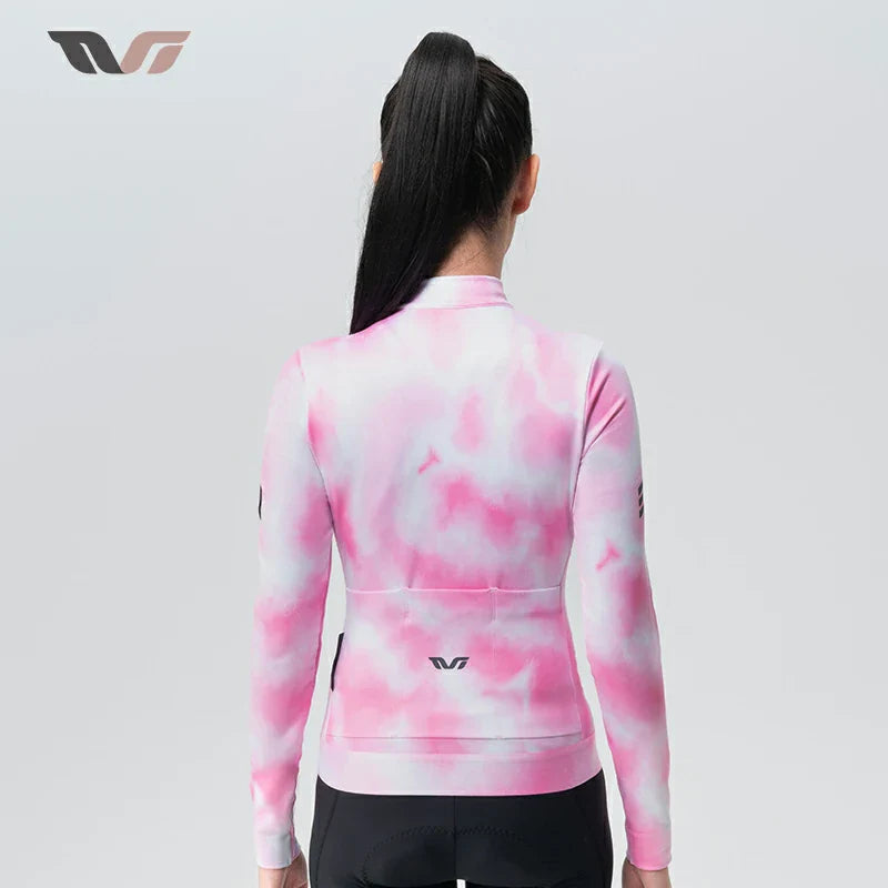 TVI Damen-Radwäsche aus Fleece mit Langarm – Warmes Radsporttrikot-Rosa