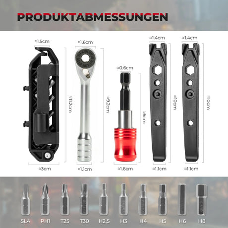10‑in‑1 Fahrrad‑Multitool – Mit Ratsche und Reifenhebern