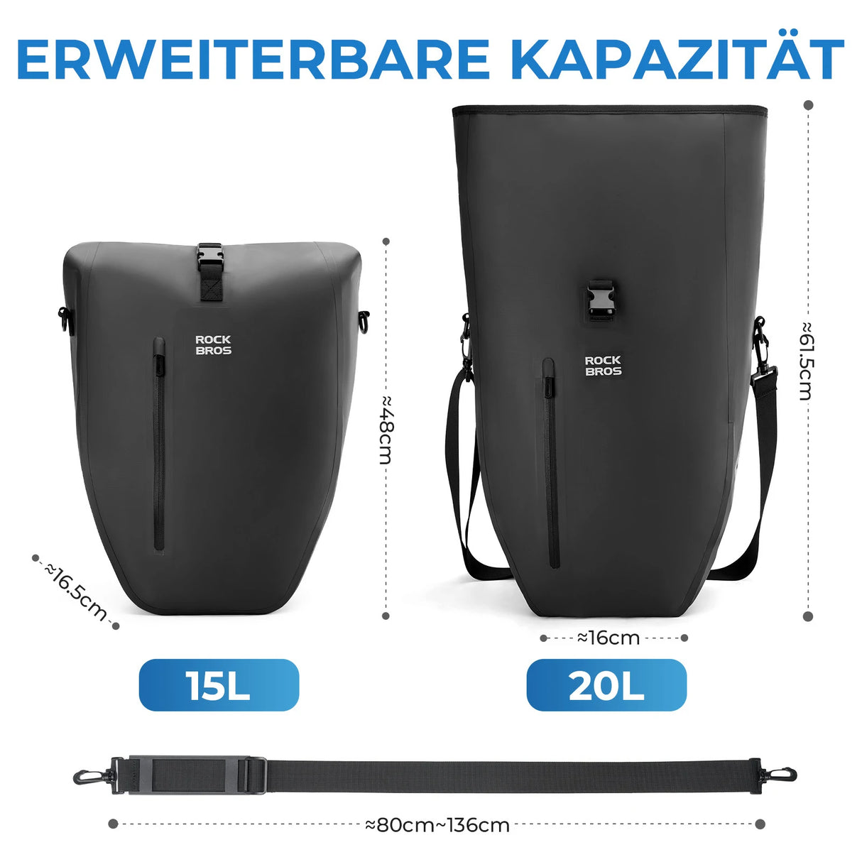 ROCKBROS 15‑20L Fahrrad‑Gepäckträgertasche Set – 3‑in‑1 Multitragekonzept