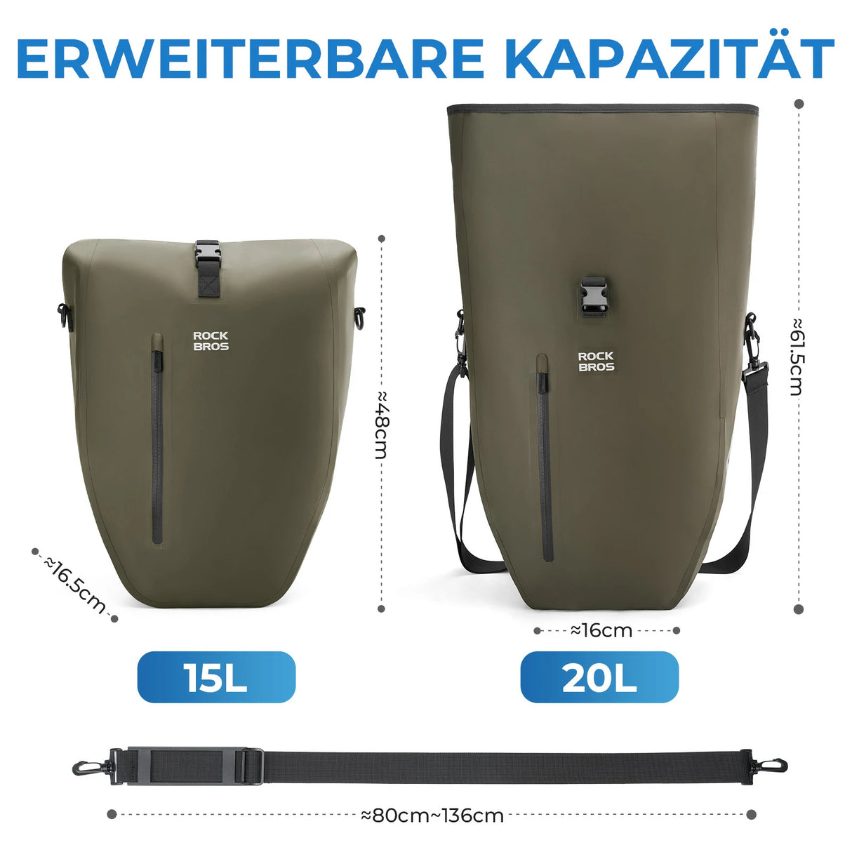 ROCKBROS 15‑20L Fahrrad‑Gepäckträgertasche Set – 3‑in‑1 Multitragekonzept
