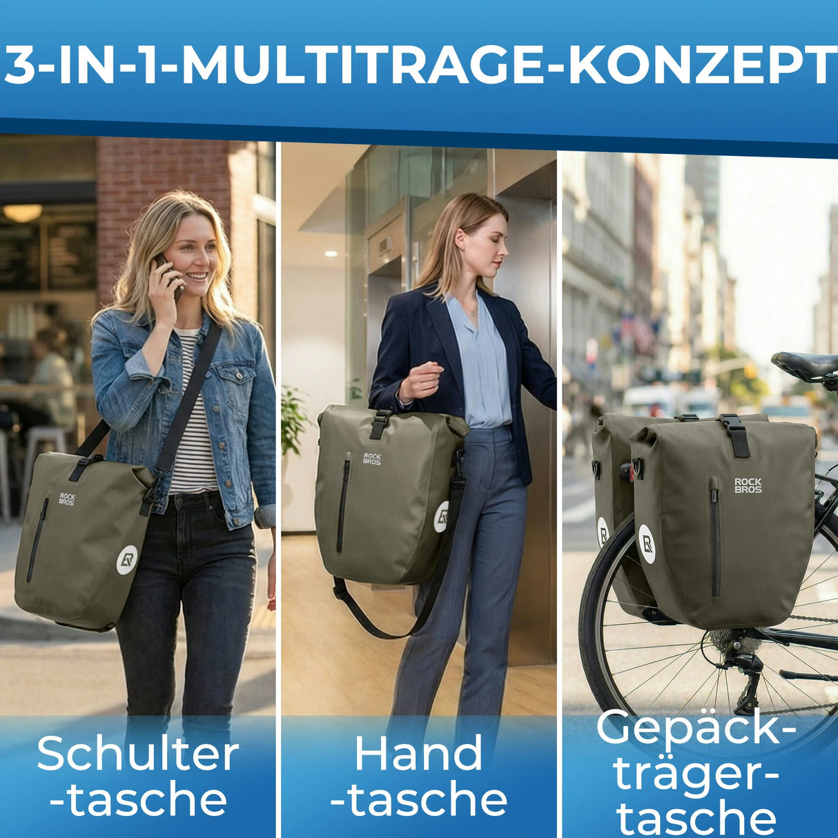 ROCKBROS 15‑20L Fahrrad‑Gepäckträgertasche Set – 3‑in‑1 Multitragekonzept
