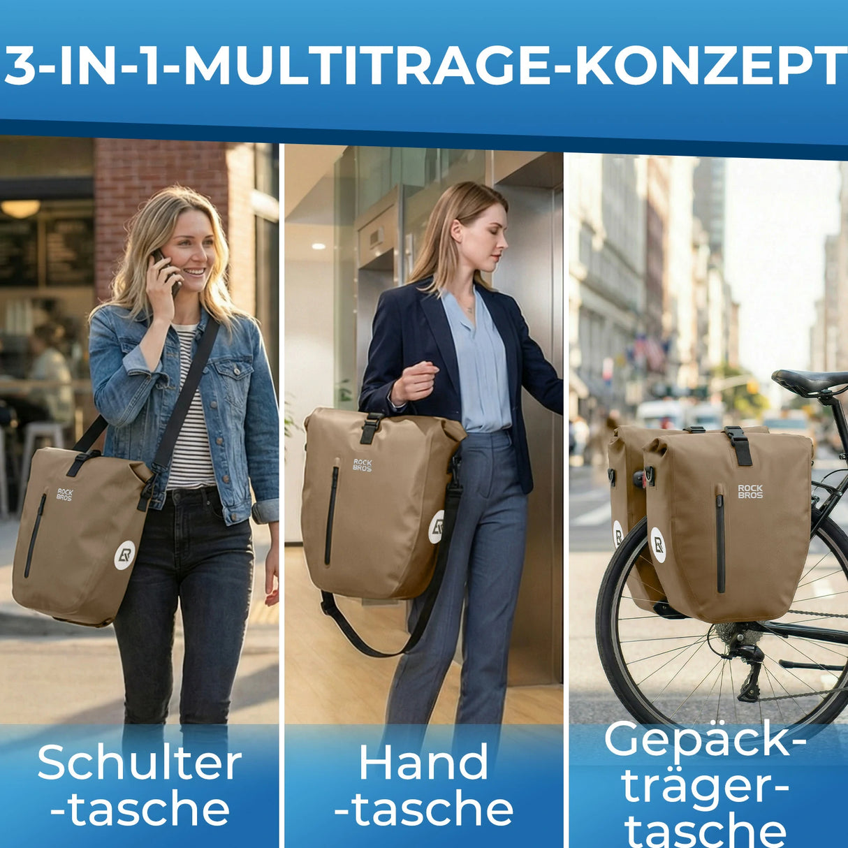 ROCKBROS 15‑20L Fahrrad‑Gepäckträgertasche Set – 3‑in‑1 Multitragekonzept
