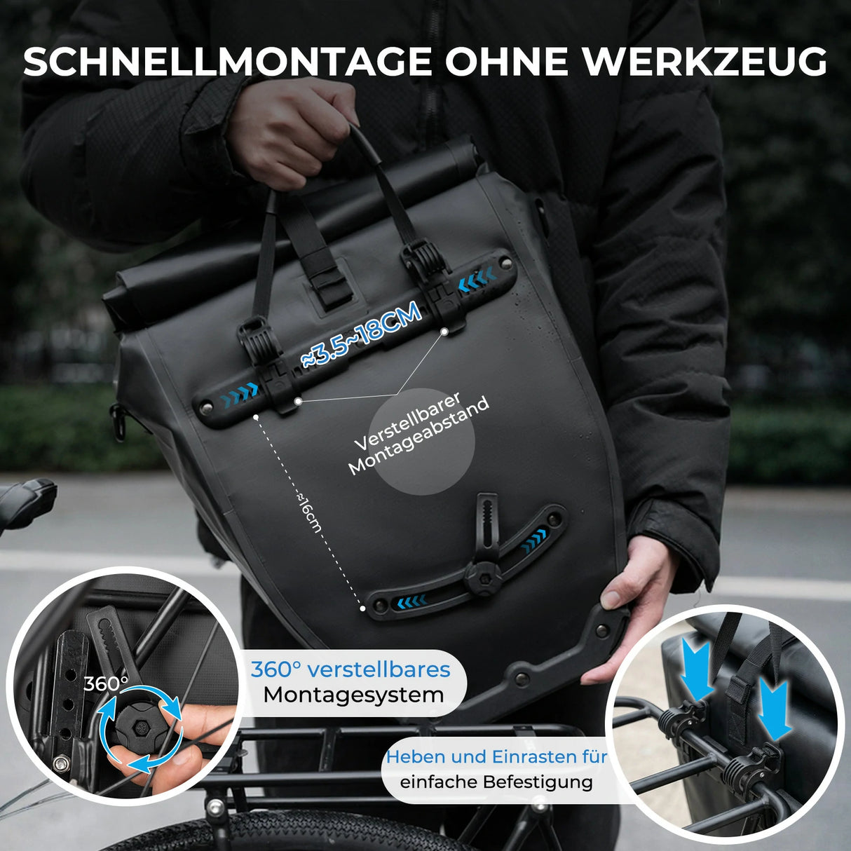 ROCKBROS 15‑20L Fahrrad‑Gepäckträgertasche Set – 3‑in‑1 Multitragekonzept