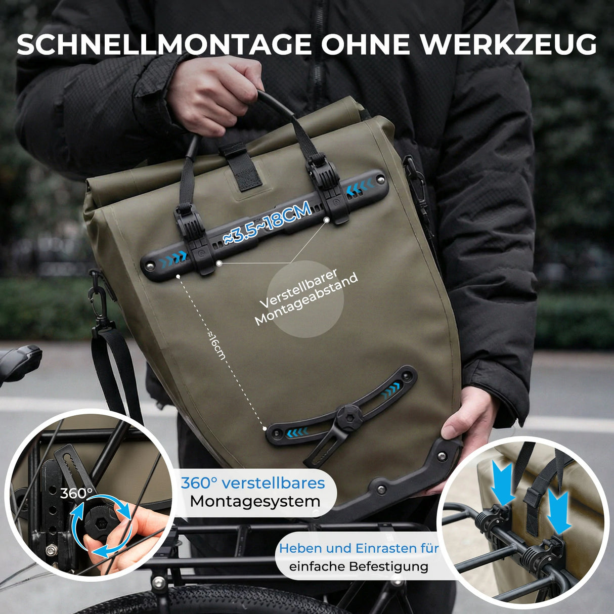 ROCKBROS 15‑20L Fahrrad‑Gepäckträgertasche Set – 3‑in‑1 Multitragekonzept