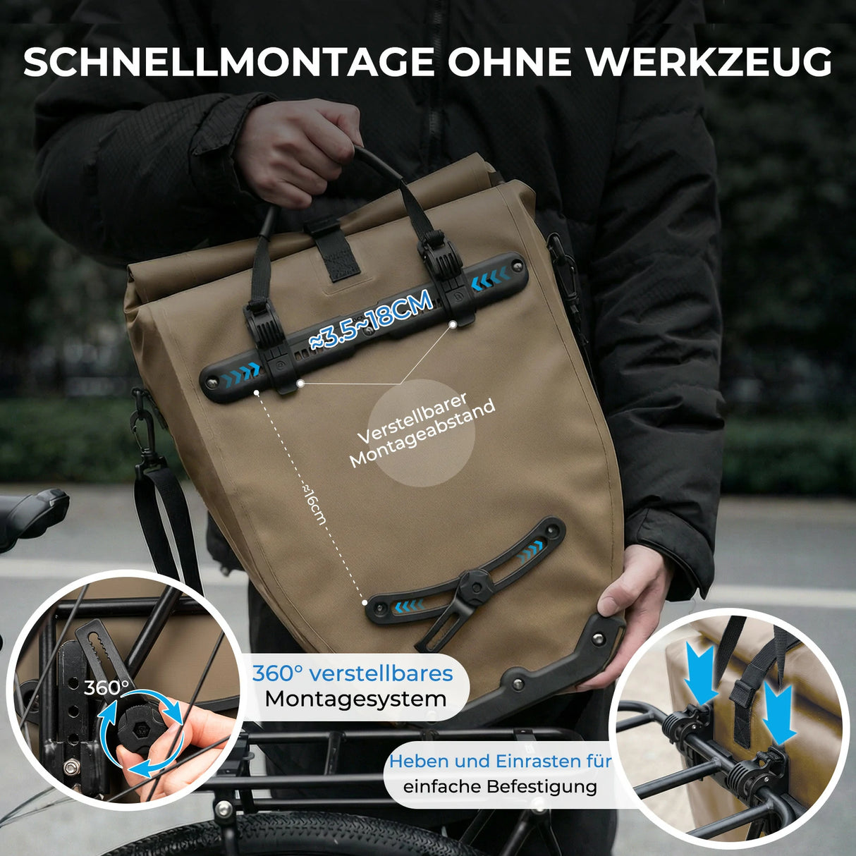 ROCKBROS 15‑20L Fahrrad‑Gepäckträgertasche Set – 3‑in‑1 Multitragekonzept