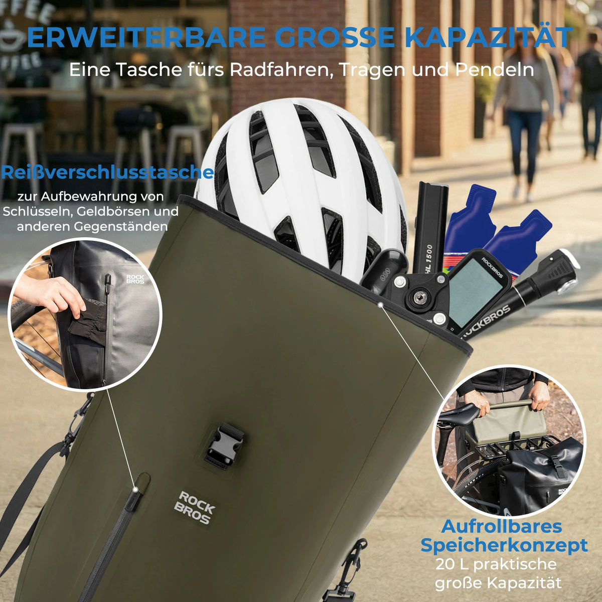 fahrradhelm aufbewahrung 15L-20L Fahrrad Gepäckträgertasche 3-in-1 – ROCKBROS-DE