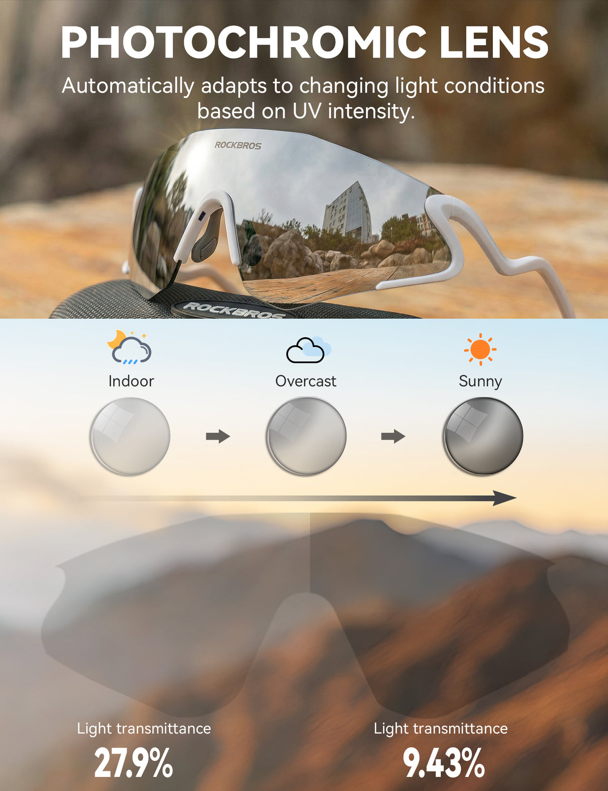 Photochrome Fahrradbrille mit UV400 Schutz