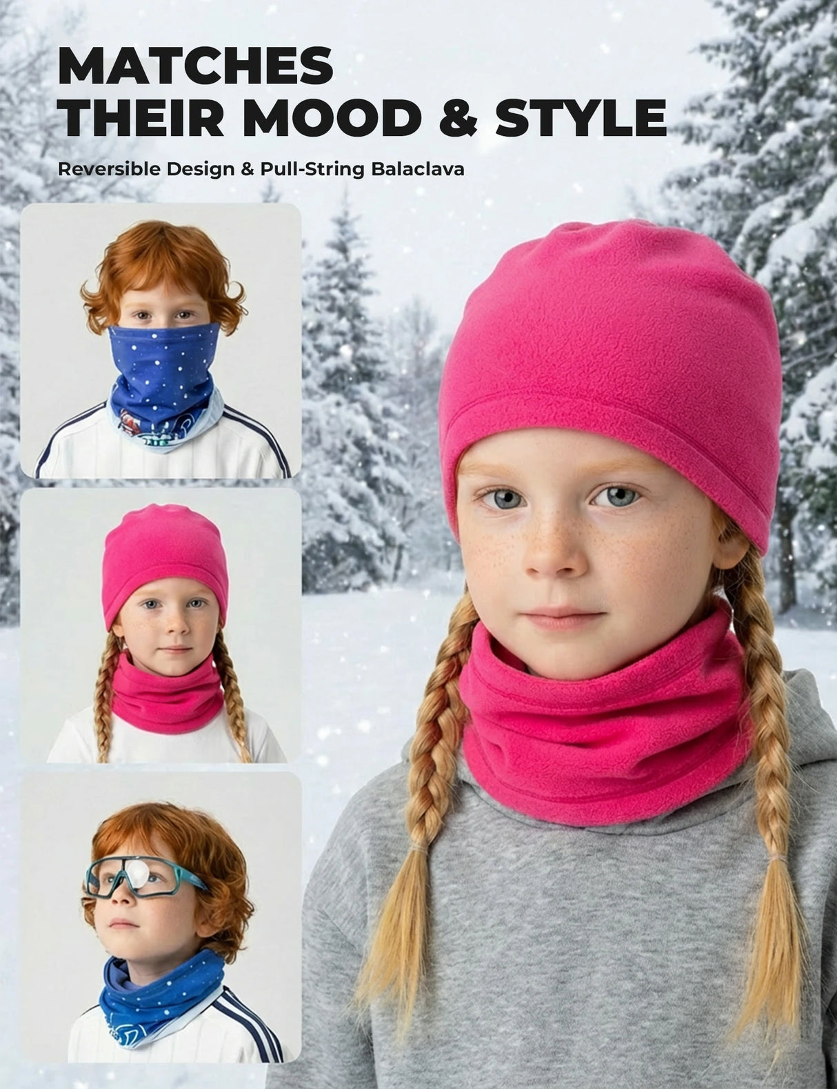 2-in-1 Kinder Halstuch & Mütze – Doppelseitiger Schlauchschal & Multifunktionstuch