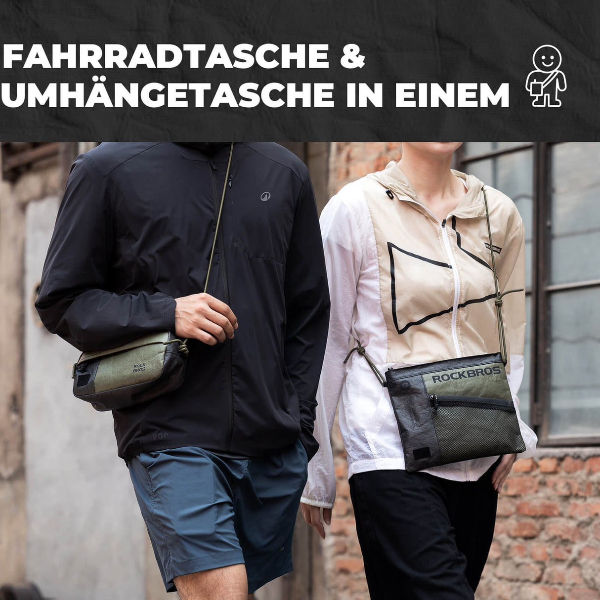 2-in-1 Lenkertasche Wasserabweisend aus Tyvek® mit Schultergurt 1,5L