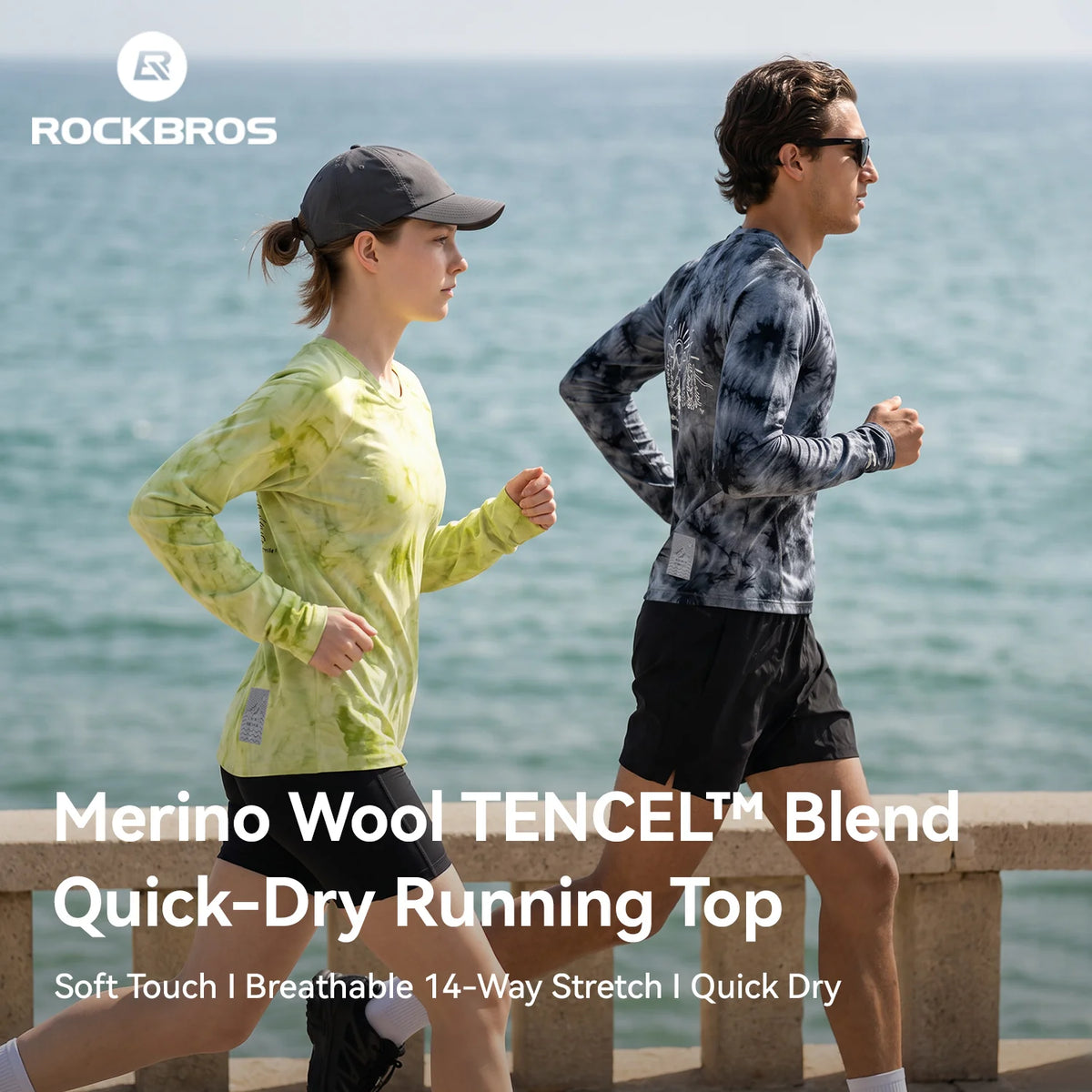 Rockbros Langarm Laufshirt Merinowolle, atmungsaktiv & schnell trocknend für Outdoor, Wandern & Radfahren