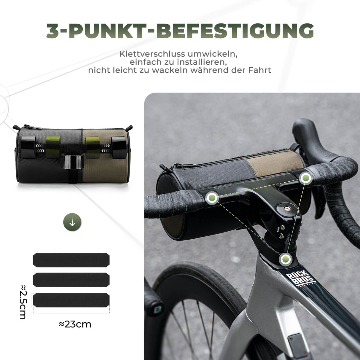 ROCKBROS Fahrradtasche Zylindrische Lenkertasche 1,7L mit Schultergurt