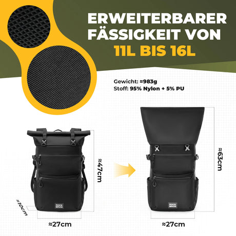 3‑in‑1 Fahrradtasche für Gepäckträger – 11‑16 L Volumen