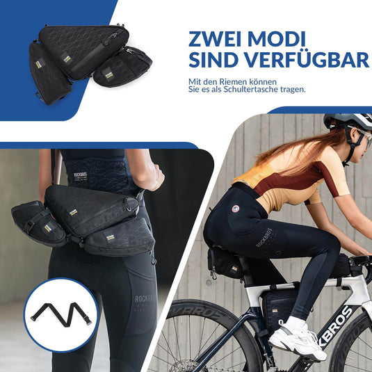 ROCKBROS Fahrradtasche Set Rahmentasche2+Satteltasche1 mit Verstellbarer Schultergurt 1,2L