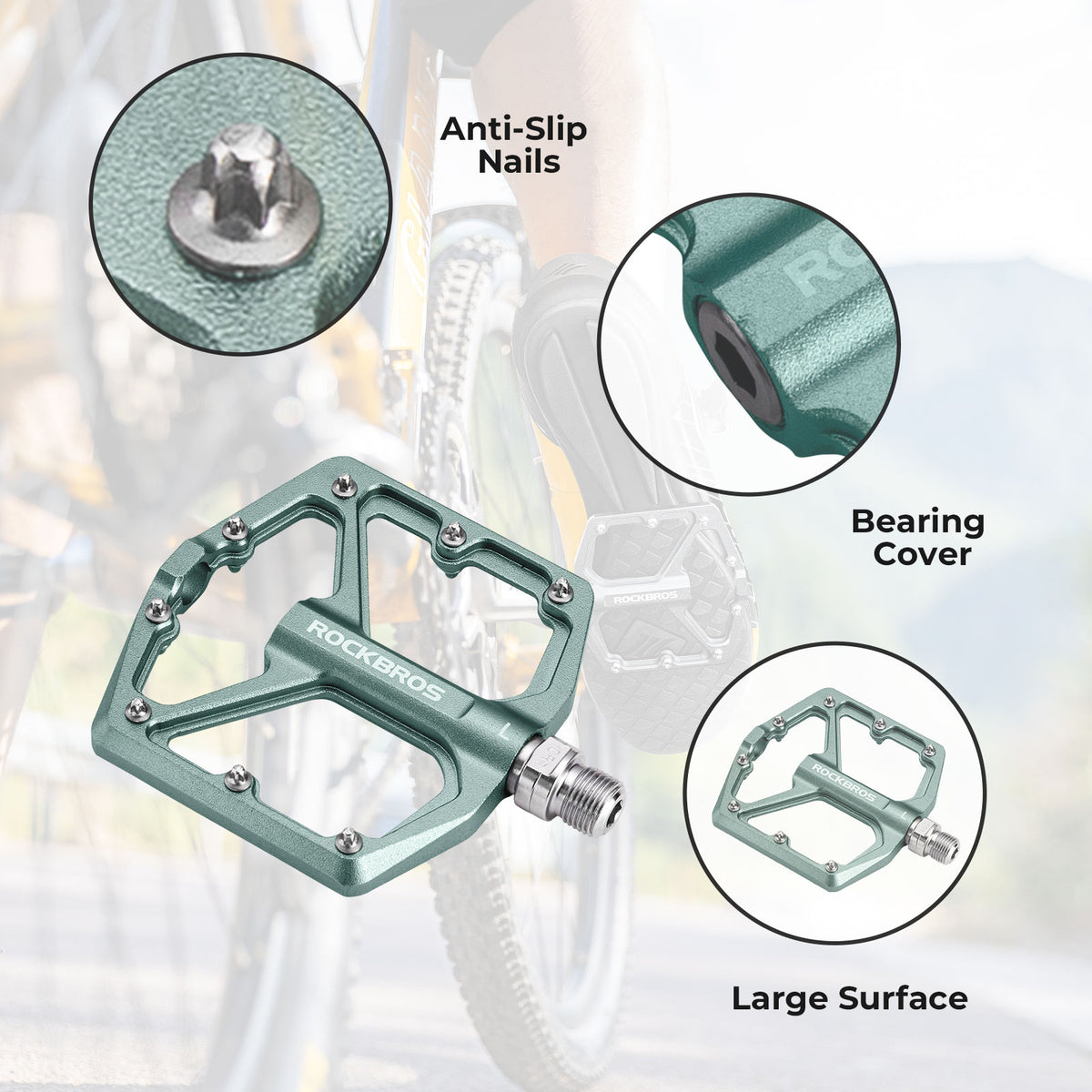 ROCKBROS aluminum platform pedals 9/16 inch for MTB e-bike city bike