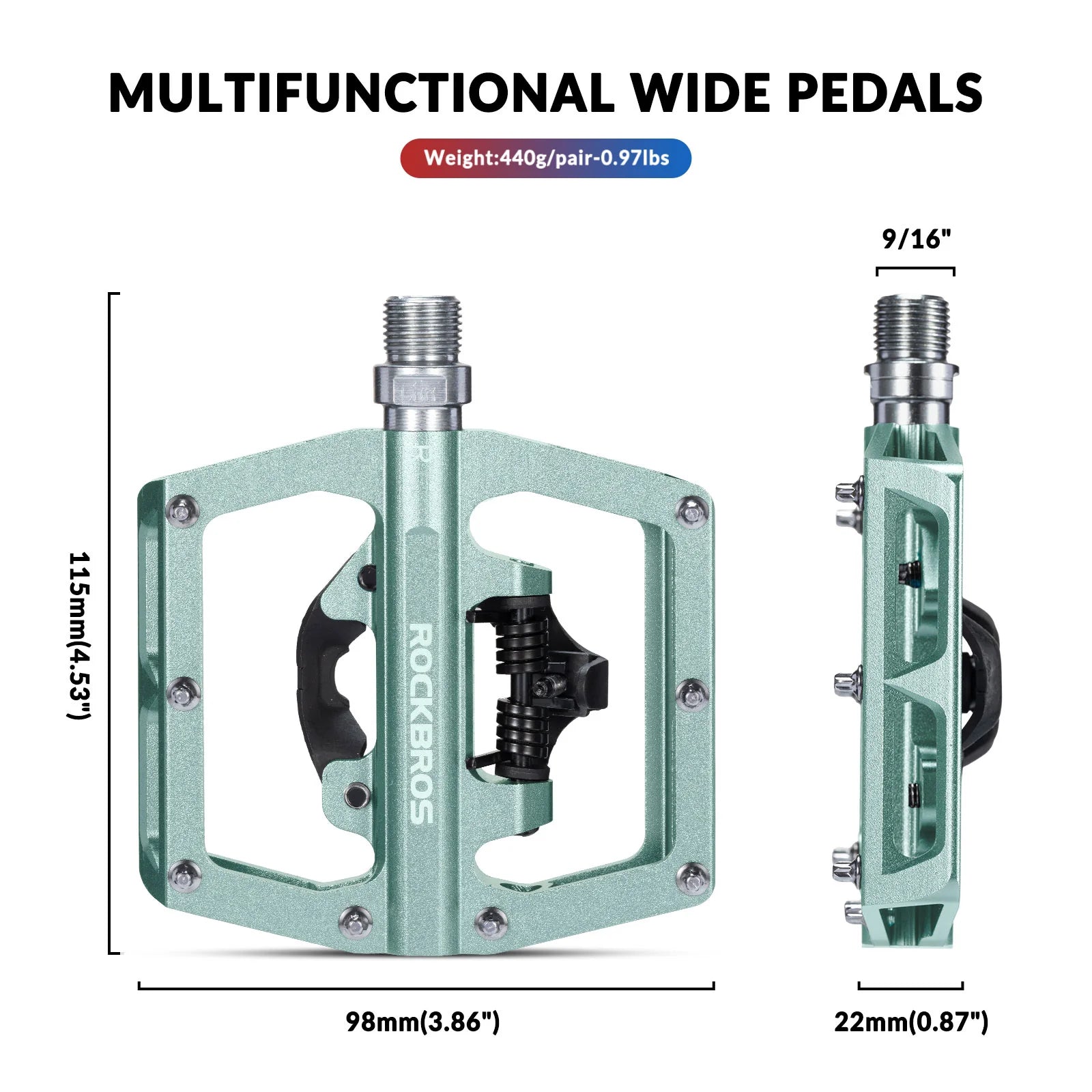 ROCKBROS bicycle pedals aluminum 2 in 1 SPD pedals for MTB road bike city bike