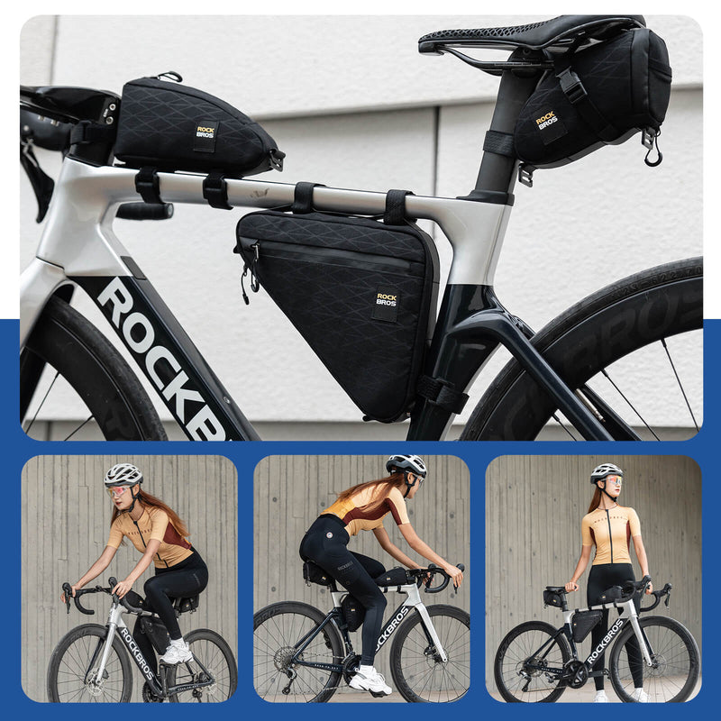 Laden Sie das Bild in Galerie -Viewer, ROCKBROS Fahrradtasche Set Rahmentasche2+Satteltasche1 mit Verstellbarer Schultergurt 1,2L
