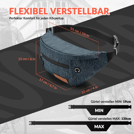 Bauchtasche 1,5 L – Gürteltasche mit verstellbarem Gürtel