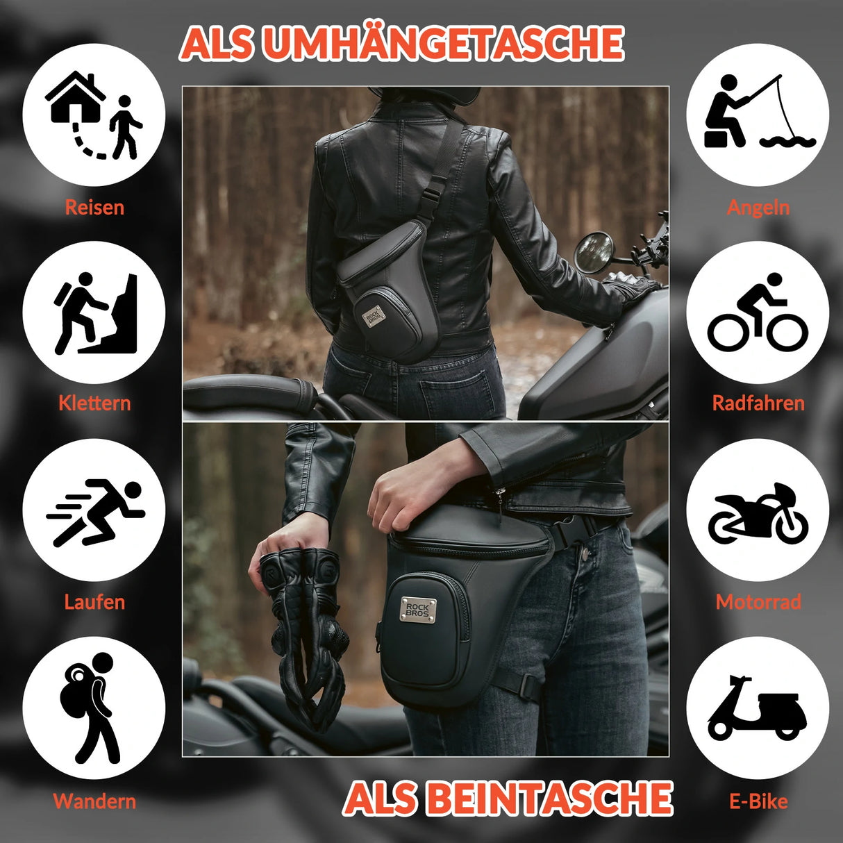 Motorrad‑Beintasche / Hüfttasche – Wasserdicht & ergonomisch