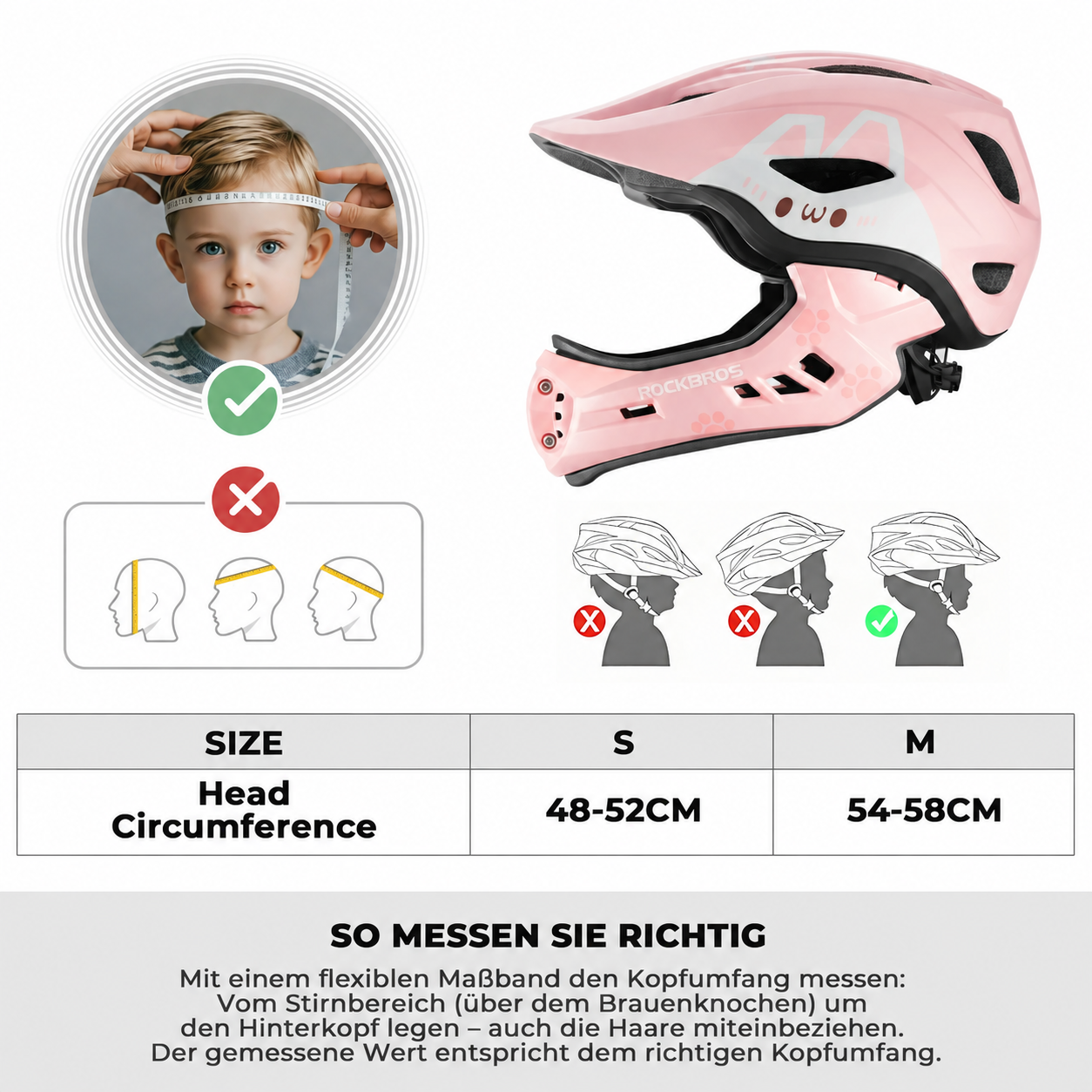 ROCKBROS Kinderhelm Cartoon Integralhelm mit abnehmbarem Kinnschutz