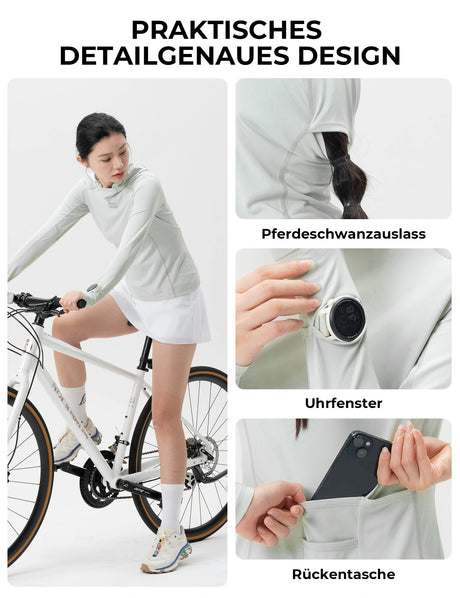 Damen Langarm Radtrikot – Antibakteriell, UV‑Schutz & Reflektierend mit Smartwatch‑Fenster
