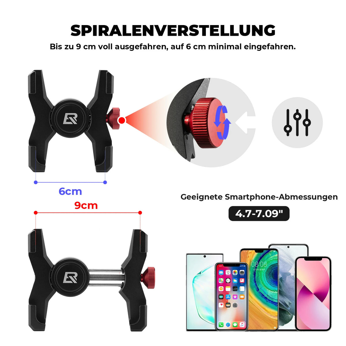 ROCKBROS Fahrrad Handyhalterung 180° Drehbar für Handy 4.7~7.09