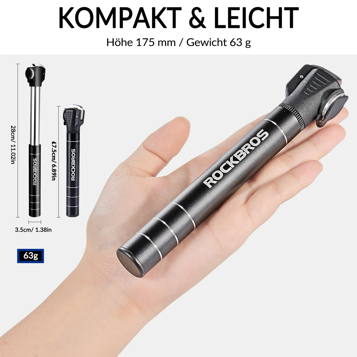 Fahrrad‑Minipumpe – Alu‑Rahmenpumpe 100 PSI mit Ventilen