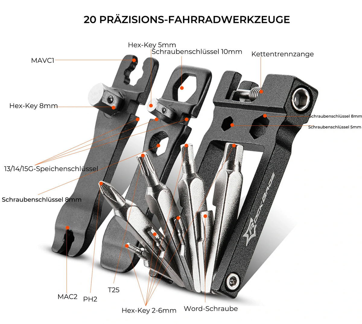fahrradwerkzeuge shop Bicycle Multitool 20-in-1 Foldable Repair Tool Set Made of Stainless Steel