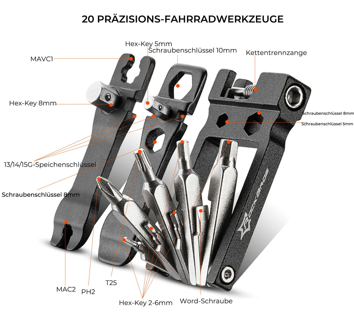Fahrrad Multifunktionswerkzeug 20-in-1 – Faltbares Reparatur-Set aus Edelstahl