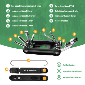 Fahrrad Multifunktionswerkzeug Flickzeug Multitools Set 12 in 1 – ROCKBROS-DE