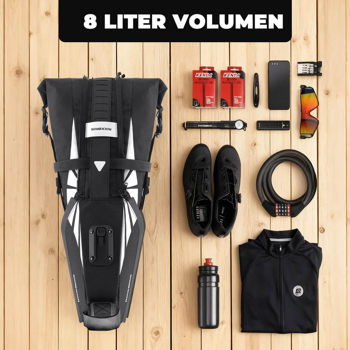 Fahrrad Satteltasche 100% Wasserdicht 8L mit Reflektoren