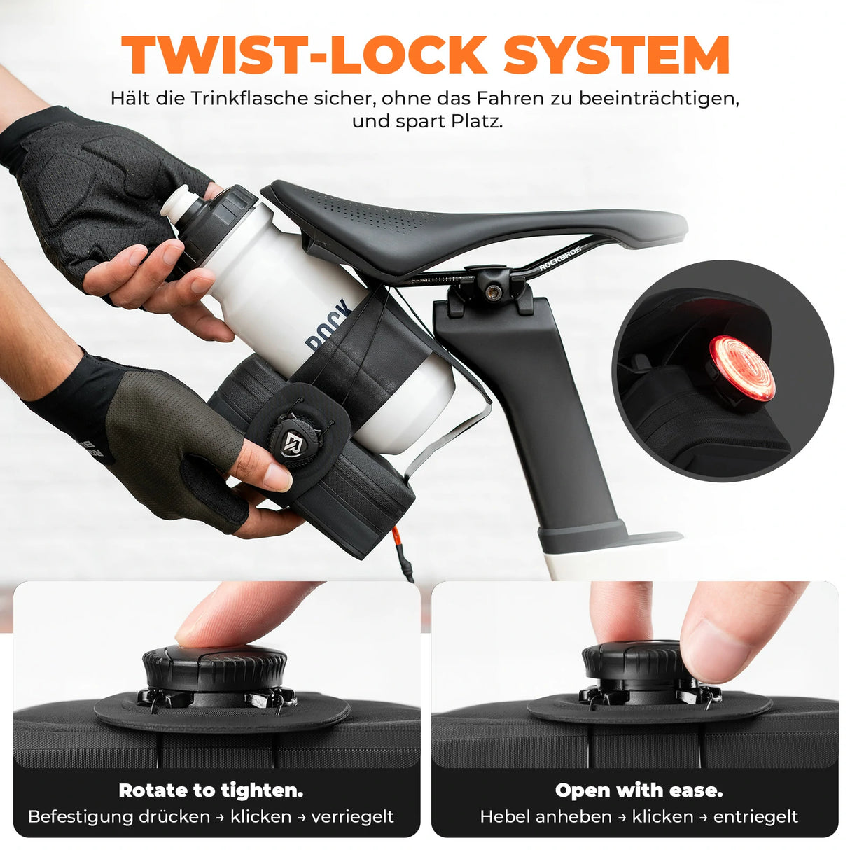 Fahrrad-Satteltasche mit Drehknopf-Verstellsystem – Kompakt & Wasserdicht mit Flaschenhalter