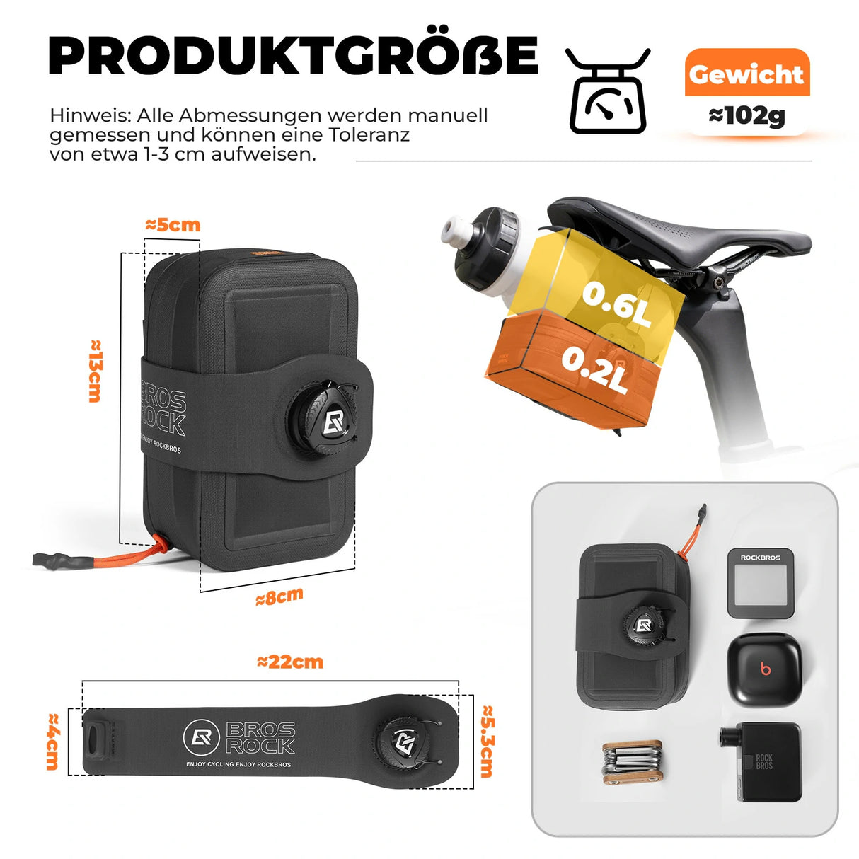 Fahrrad-Satteltasche mit Drehknopf-Verstellsystem – Kompakt & Wasserdicht mit Flaschenhalter