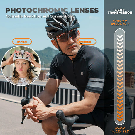 ROCKBROS Fahrradbrille – UV 400, photochromatisch, klar, winddicht