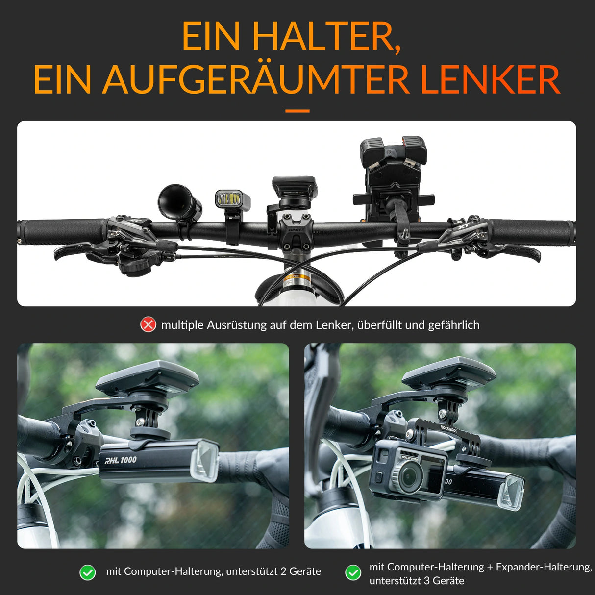Fahrradcomputer‑Halterung – Für 31,8 mm Lenker, Garmin & Bryton