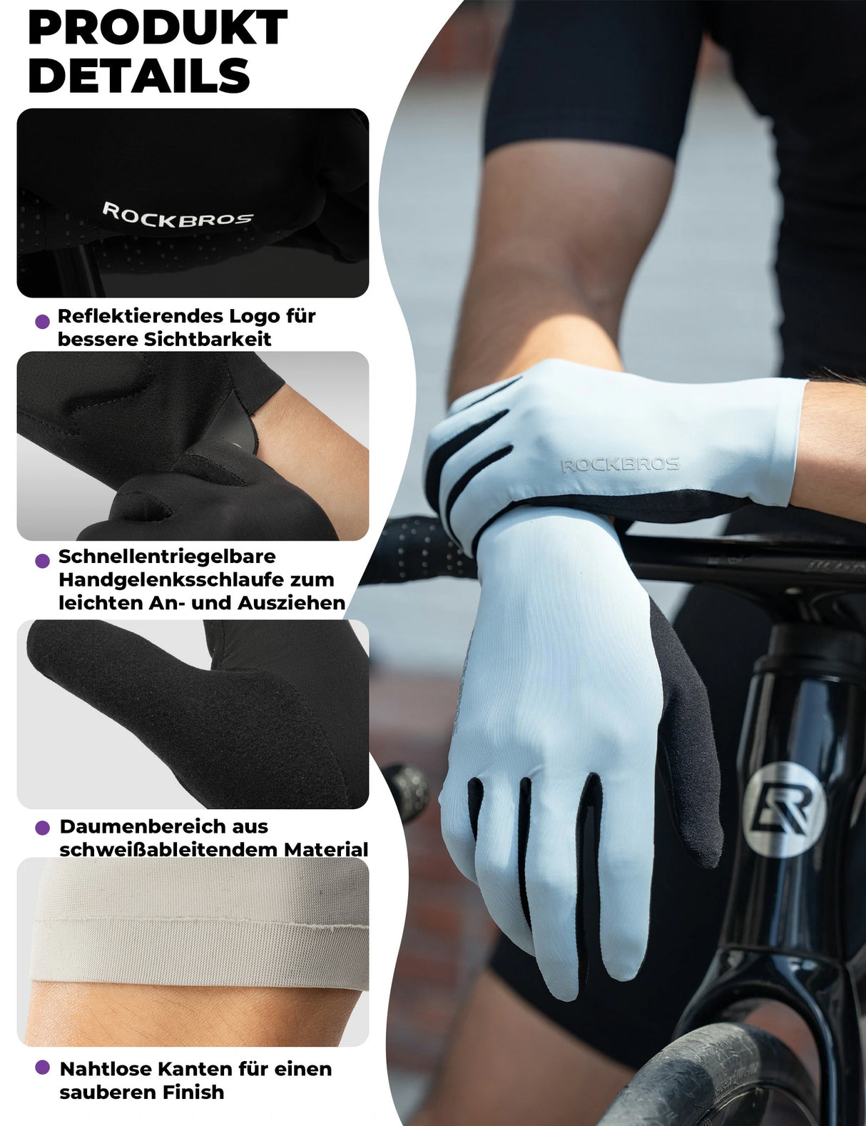 ROCKBROS Fahrradhandschuhe – Rutschfest & stoßabsorbierend, mit SBR‑Polster