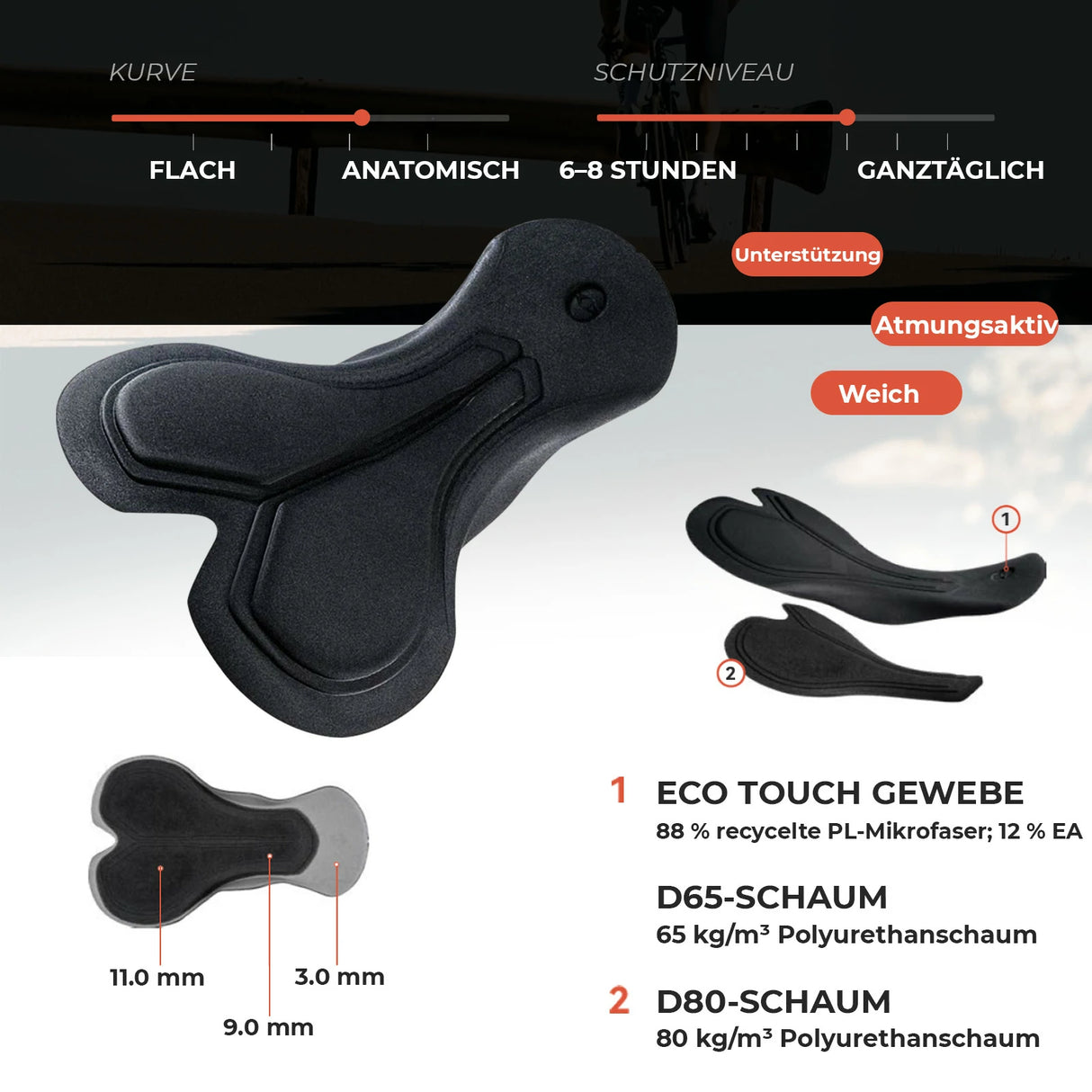 ROCKBROS Fahrradhose Kurz Gepolstert Herren – Nahtlos, atmungsaktiv & rutschfest