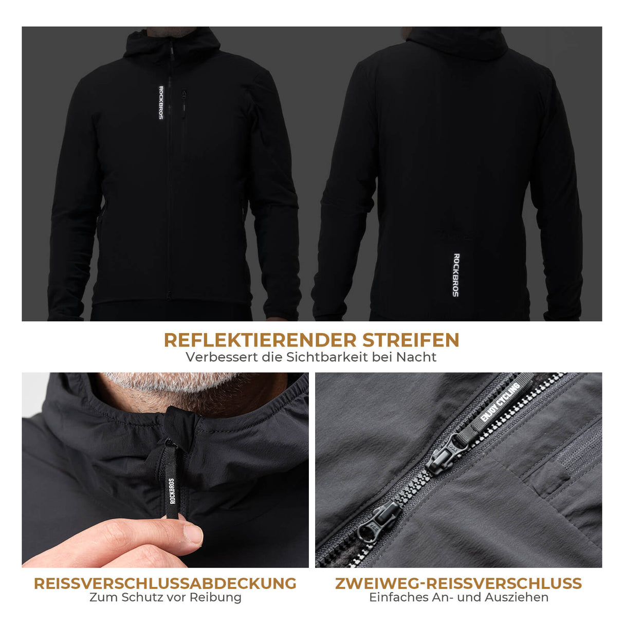 Fahrradjacke Herren Warm – Winddicht, Wasserabweisend & Reflektierend mit Fleece