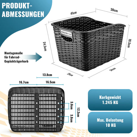 ROCKBROS Fahrradkorb Hinten – Für Gepäckträger, mit ausziehbarem Deckel