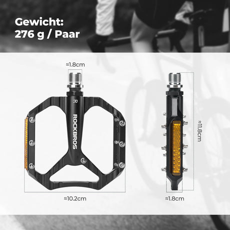 Fahrradpedale rutschfest – Aluminium Plattformpedale mit Reflektoren & Anti-Rutsch-Pins
