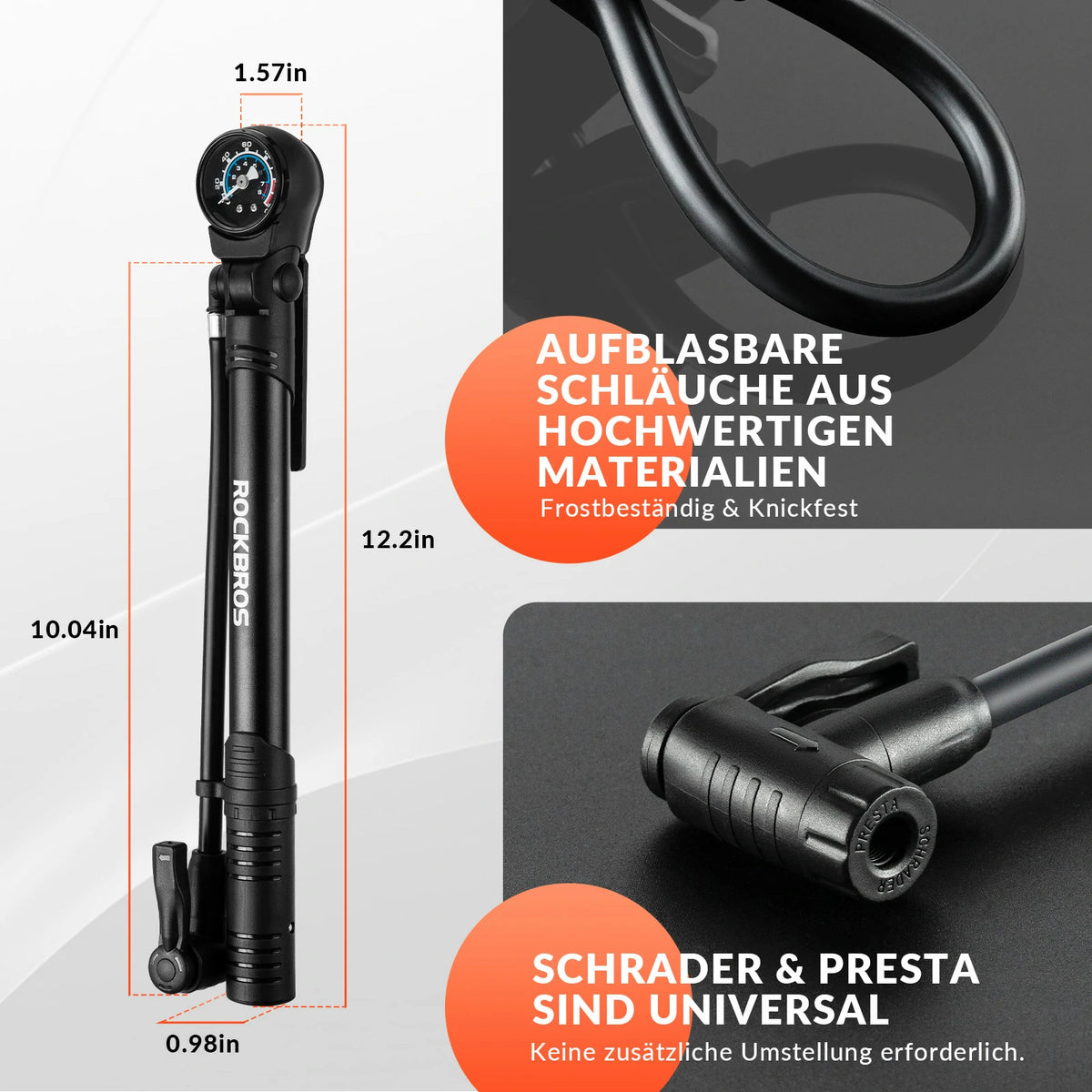 Fahrradpumpe 120 PSI Luftpumpe mit Manometer Tragbare mit Drehbare Gri – ROCKBROS-DE