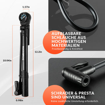 Fahrradpumpe 120 PSI Luftpumpe mit Manometer Tragbare mit Drehbare Gri – ROCKBROS-DE