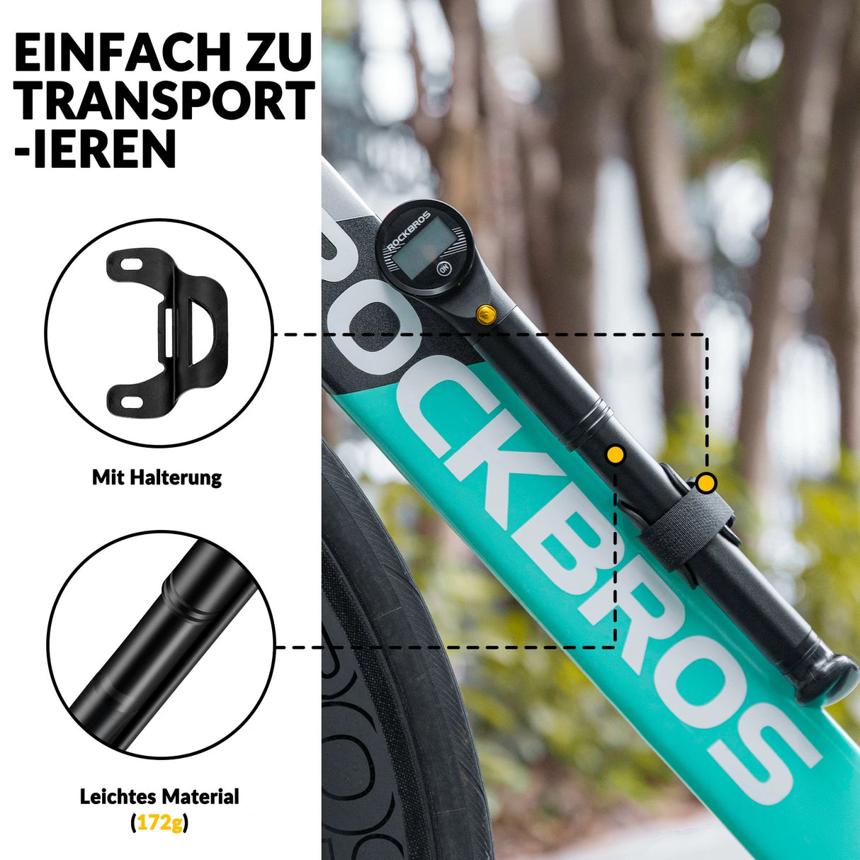 Fahrradpumpe Hochdruck – 320 PSI, presta/schrader, elektronische Druckanzeige