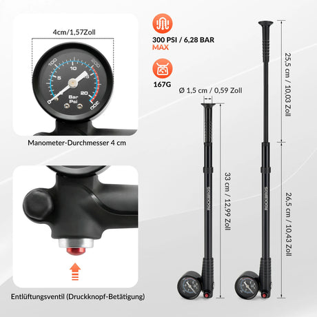 Fahrrad‑Gabel‑ & Dämpfer‑Hochdruckpumpe – 300 PSI