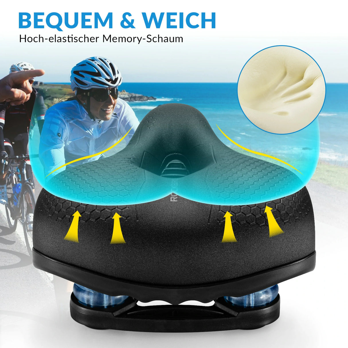 Fahrradsattel mit 5 cm Memory‑Foam – Atmungsaktiv, wasserdicht & 3 Typen