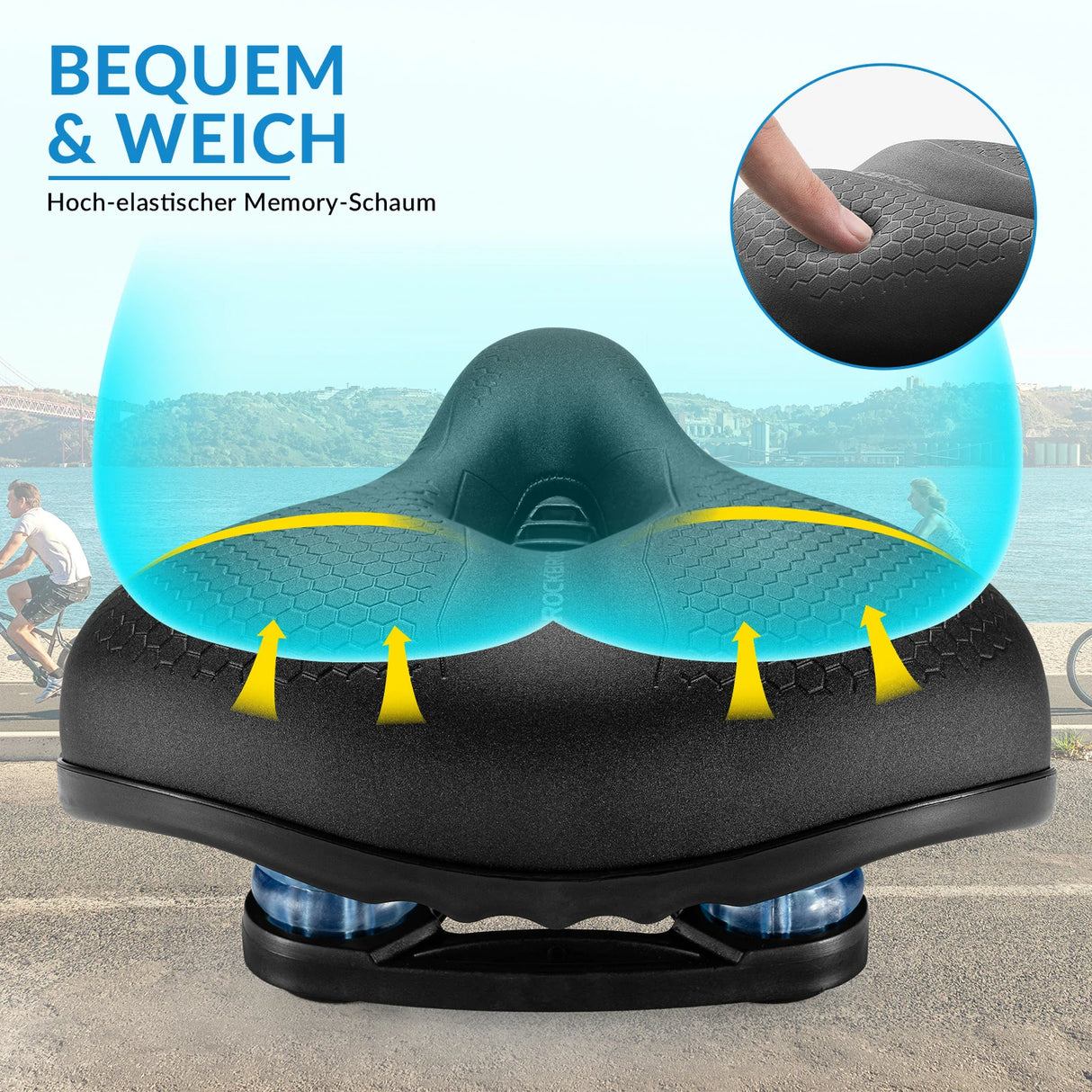 Fahrradsattel mit 5 cm Memory‑Foam – Atmungsaktiv, wasserdicht & 3 Typen