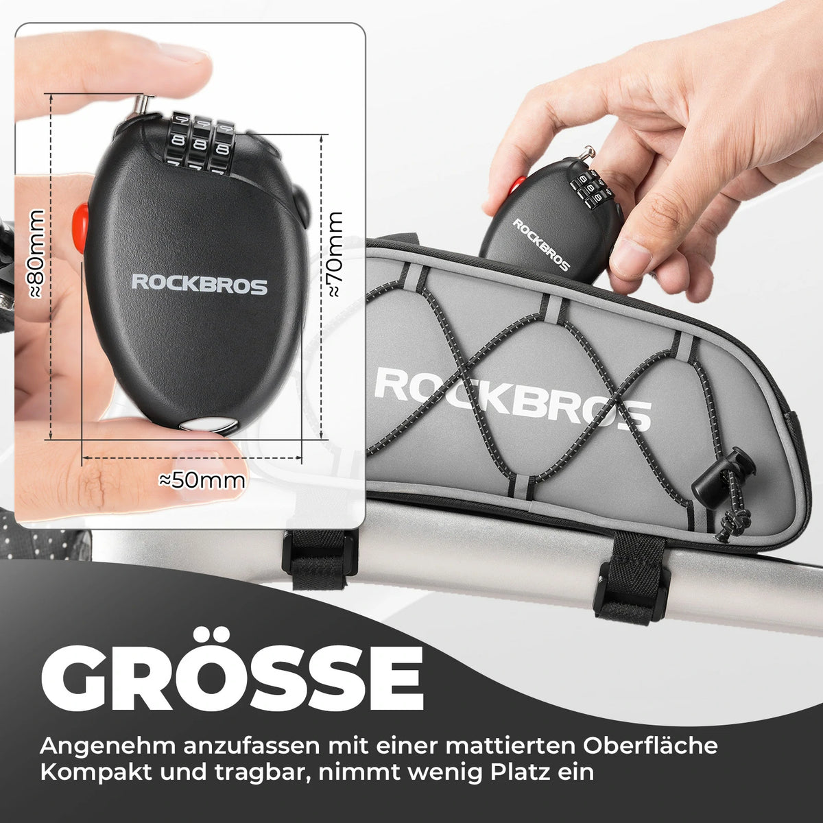 fahrradschloss kompakt Fahrradschloss mit 3 Zahlencode, 60cm Stahlseil Schloss – ROCKBROS-DE
